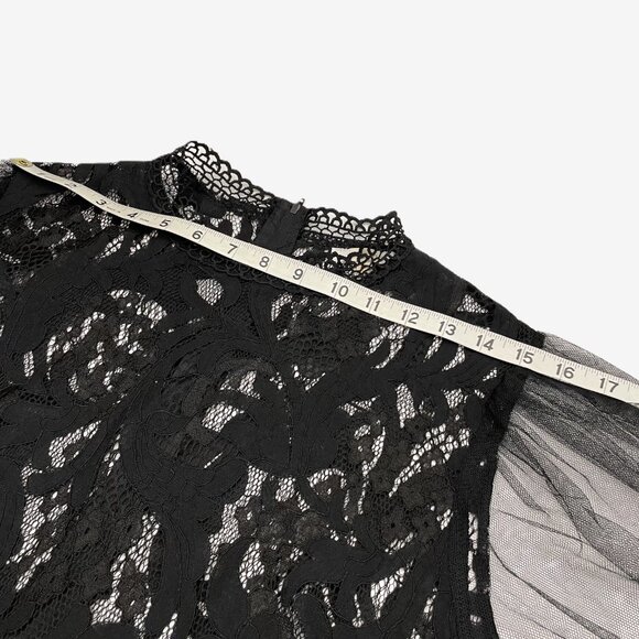 Peach Puffy Sleeve Sheer Allover Lace Cropped Blouse Top - Picture 8 of 13